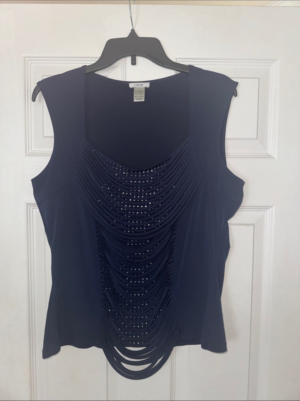 Apt. 9 Navy Sleeveless Tank with Layered Cutout and Studs